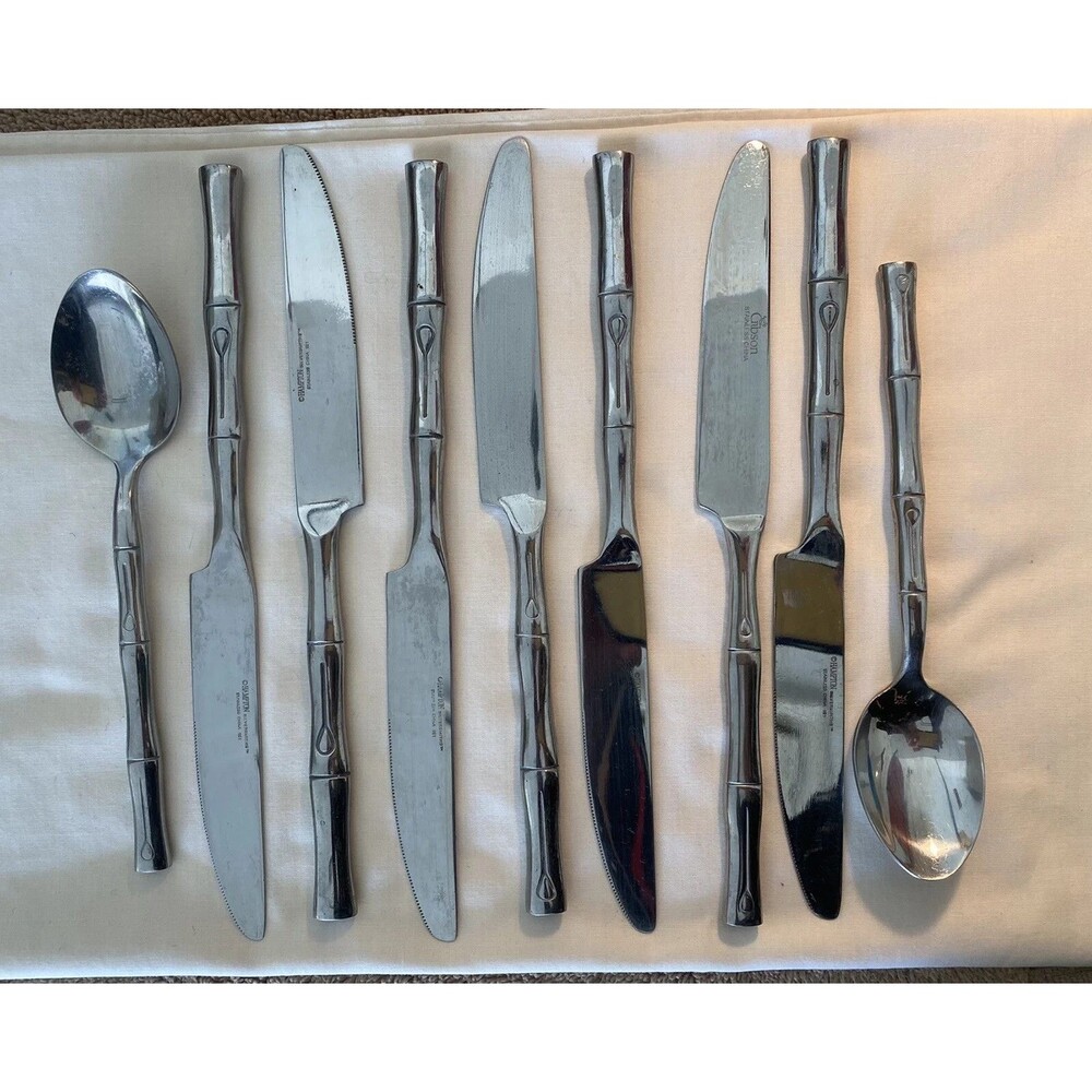 Hampton Silversmiths Stainless Flatware Bamboo Pattern 2 Spoons 7 Knife 9 PCs